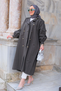 Arka Düğme Detay Trenckot Antrasit