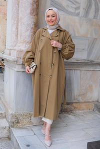 Arka Düğme Detay Trenckot çağla yeşil