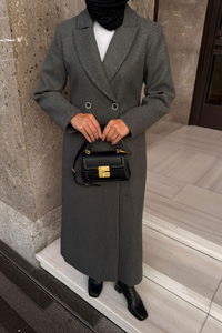 Arka Düğme Detaylı Kaşe Kaban Antrasit