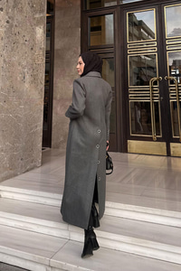 Arka Düğme Detaylı Kaşe Kaban Antrasit