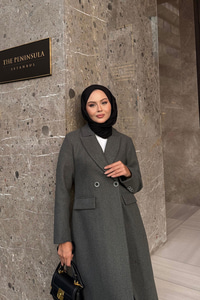 Arka Düğme Detaylı Kaşe Kaban Antrasit