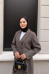 Arka Düğme Detaylı Kaşe Kaban Kahverengi