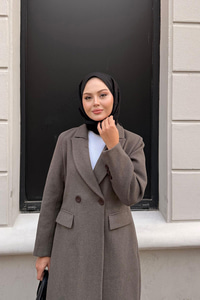 Arka Düğme Detaylı Kaşe Kaban Kahverengi