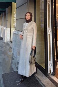 Arka Düğme Detaylı Kaşe Kaban Krem