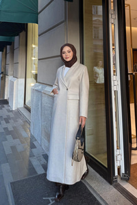 Arka Düğme Detaylı Kaşe Kaban Krem