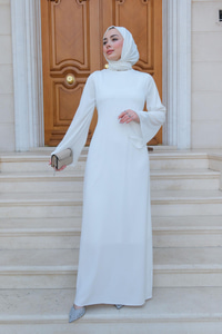 Arkadan Bağlamalı Abiye Beyaz