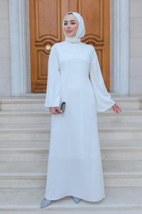 Arkadan Bağlamalı Abiye Beyaz