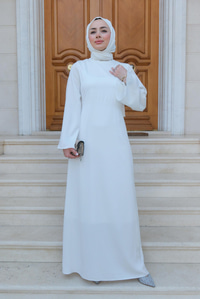 Arkadan Bağlamalı Abiye Beyaz