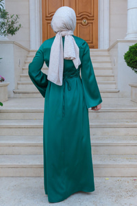 Arkadan Bağlamalı Abiye Zümrüt Yeşil