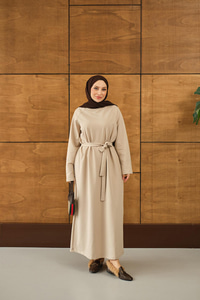 Arma Detay Elbise Krem