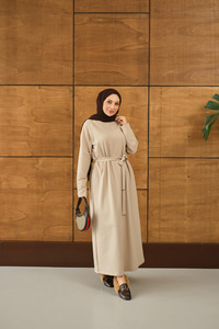 Arma Detay Elbise Krem