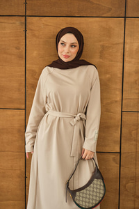 Arma Detay Elbise Krem