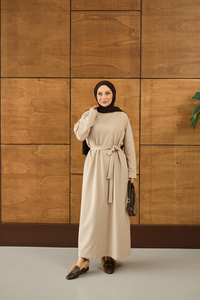 Arma Detay Elbise Krem