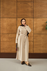 Arma Detay Elbise Krem