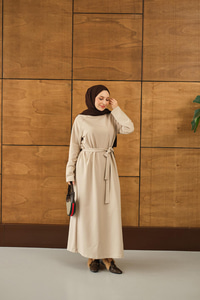 Arma Detay Elbise Krem