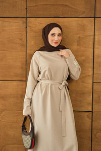 Arma Detay Elbise Krem