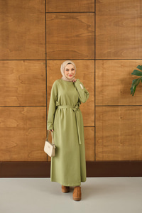 Arma Detay Elbise Yeşil