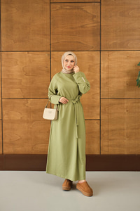 Arma Detay Elbise Yeşil