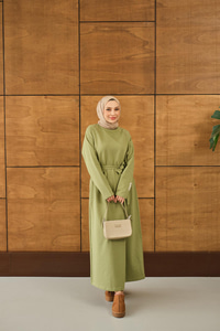 Arma Detay Elbise Yeşil