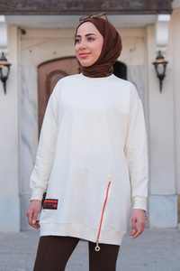 Arma Detay Fermuarlı Tunik Ekru