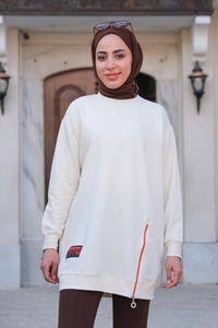 Arma Detay Fermuarlı Tunik Ekru