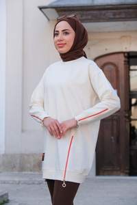 Arma Detay Fermuarlı Tunik Ekru