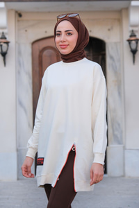 Arma Detay Fermuarlı Tunik Ekru