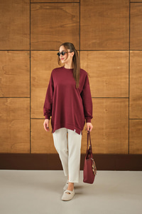 Arma Detay Oversize Tunik Bordo
