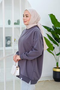 Arma Detay Oversize Tunik Gri