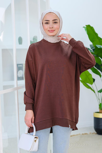 Arma Detay Oversize Tunik Kahverengi