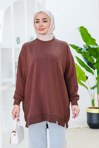 Arma Detay Oversize Tunik Kahverengi