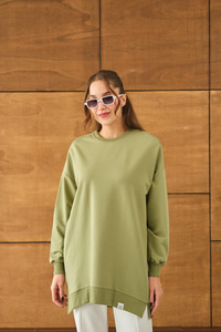 Arma Detay Oversize Tunik Yeşil