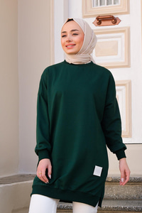 Arma Detaylı Bisiklet Yaka Tunik Zümrüt Yeşil