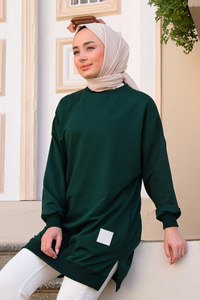 Arma Detaylı Bisiklet Yaka Tunik Zümrüt Yeşil