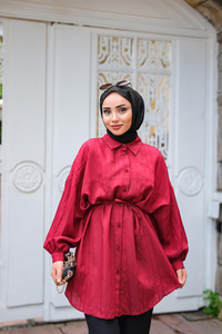 Asimetrik Çizgili Gömlek Bordo