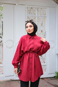 Asimetrik Çizgili Gömlek Bordo