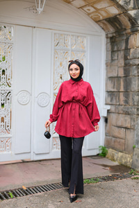 Asimetrik Çizgili Gömlek Bordo