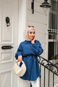 Asimetrik Çizgili Gömlek Lacivert