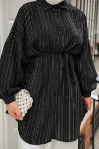 Asimetrik Çizgili Gömlek Siyah