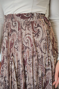 Asimetrik Kesim Etnik Desenli Şifon Etek Kahverengi