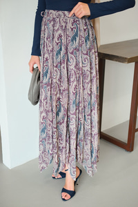 Asimetrik Kesim Etnik Desenli Şifon Etek Mor