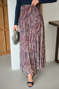 Asimetrik Kesim Etnik Desenli Şifon Etek Vişne Çürüğü