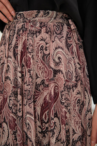 Asimetrik Kesim Etnik Desenli Şifon Etek Mürdüm