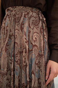 Asimetrik Kesim Etnik Desenli Şifon Etek Küf Yeşil