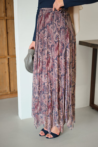 Asimetrik Kesim Etnik Desenli Şifon Etek Vişne Çürüğü