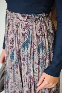 Asimetrik Kesim Etnik Desenli Şifon Etek Mor