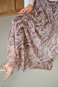 Asimetrik Kesim Etnik Desenli Şifon Etek Kahverengi