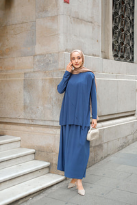 Asimetrik Salaş Takım İndigo Mavi