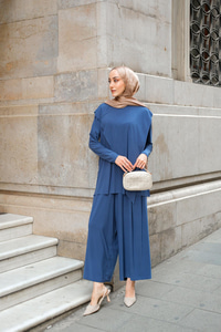 Asimetrik Salaş Takım İndigo Mavi