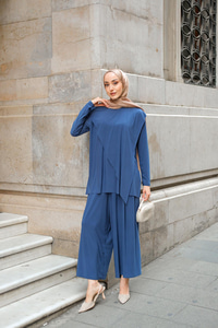 Asimetrik Salaş Takım İndigo Mavi